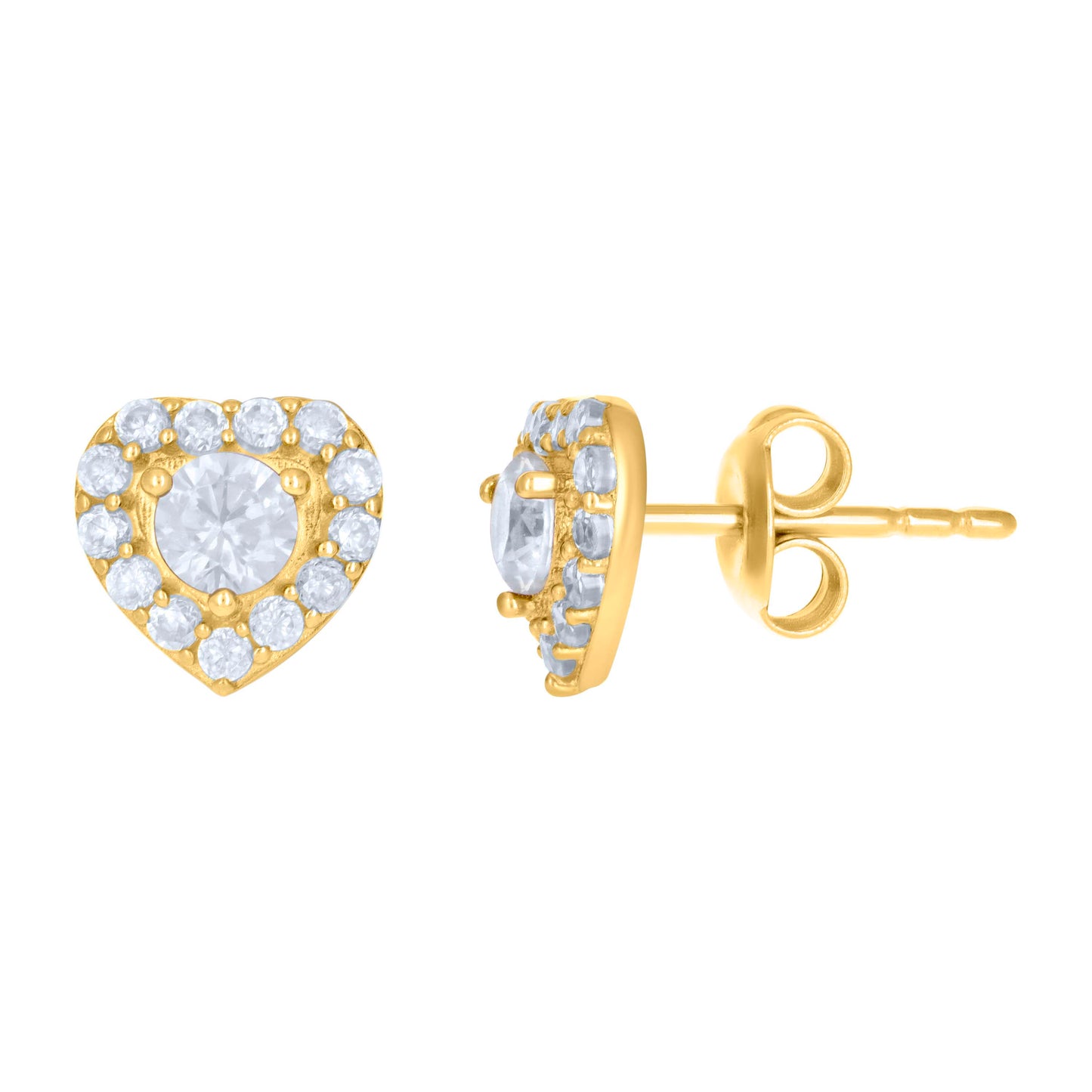 10K Yellow Gold Womens Cubic-Zirconia Heart Stud Earrings