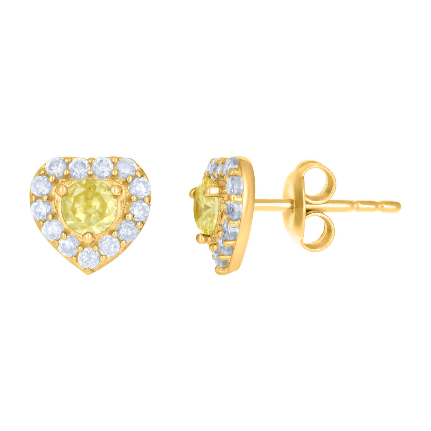 10K Yellow Gold Womens Cubic-Zirconia Heart Stud Earrings