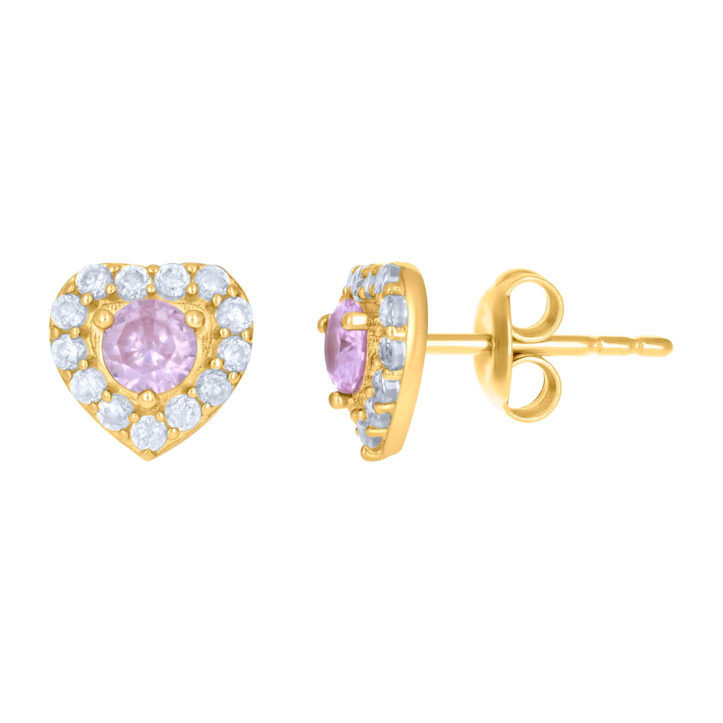 10K Yellow Gold Womens Cubic-Zirconia Heart Stud Earrings