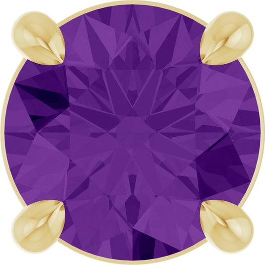 14K Yellow Gold Round  5.5 Mm Polished Natural Amethyst Solitaire Slide Pendant