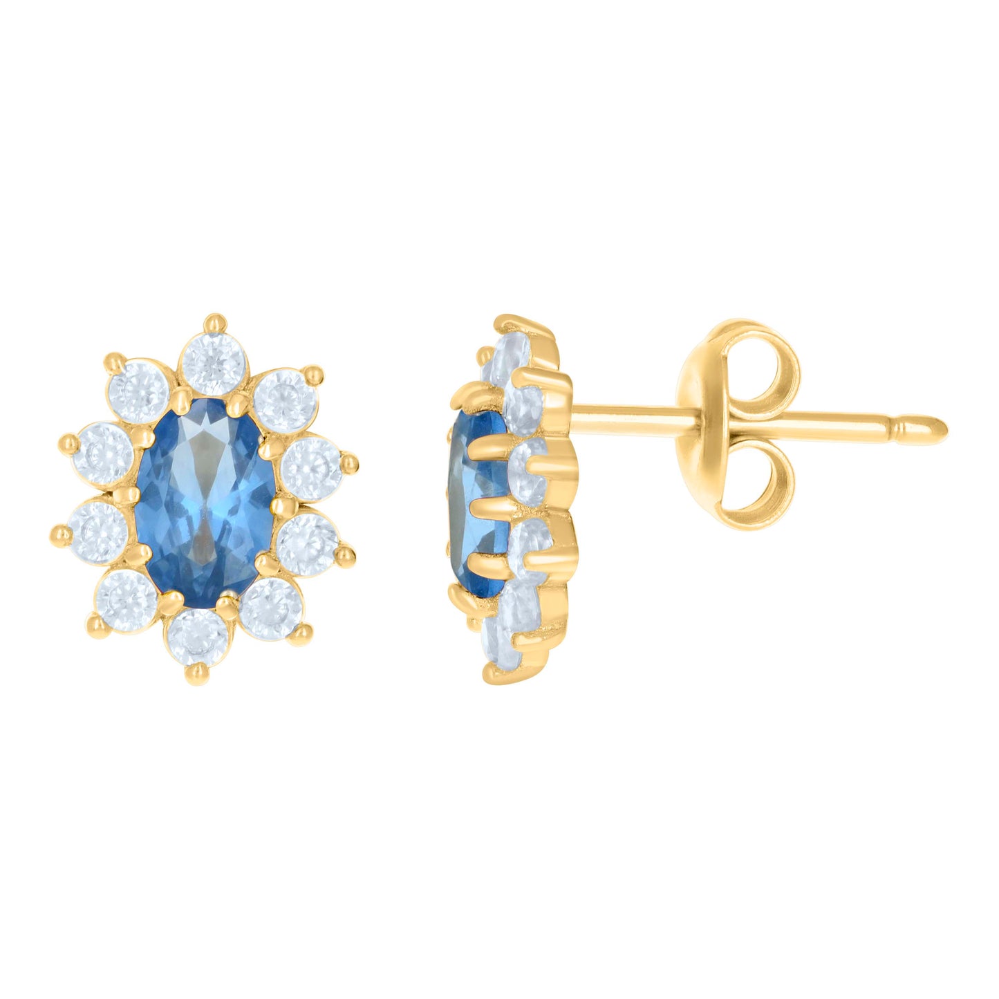 10K Yellow Gold Womens Oval Round Cubic-Zirconia Flower Fashion Stud Earrings