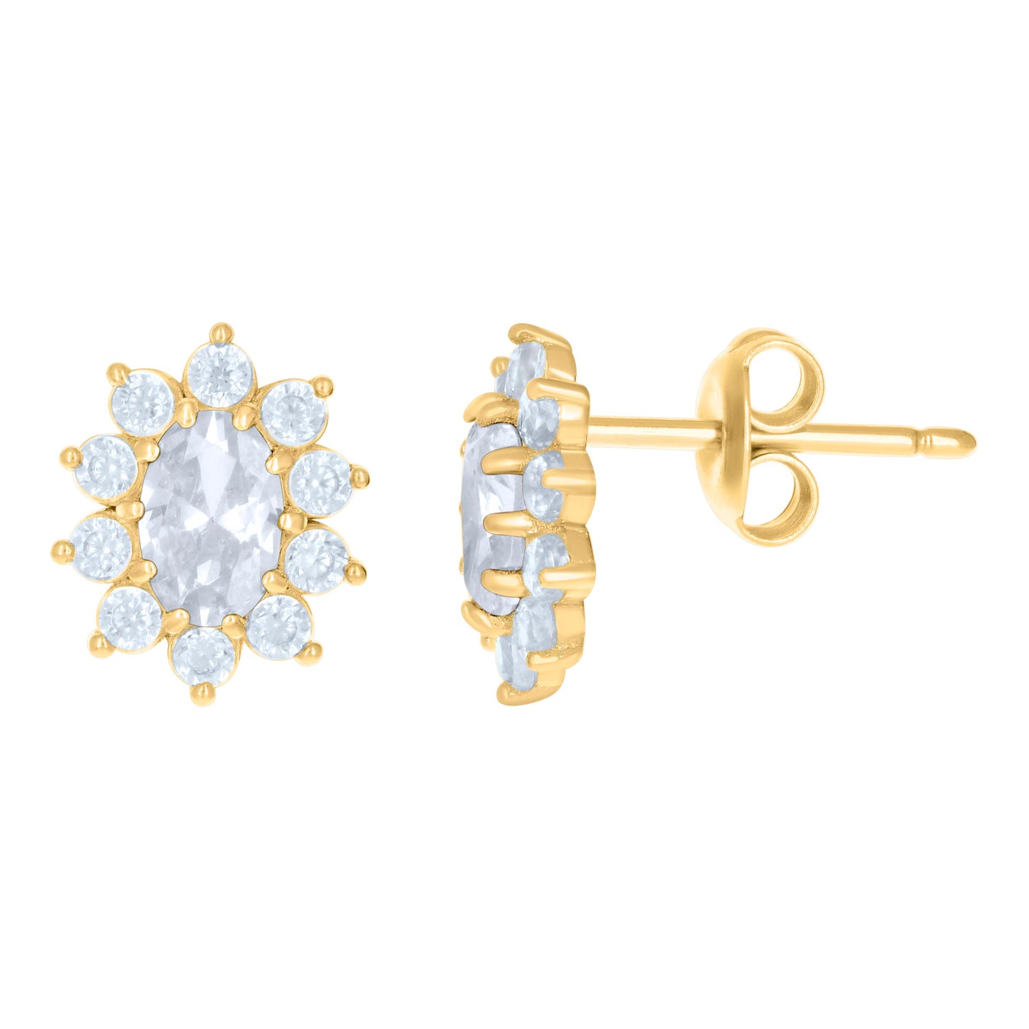 10K Yellow Gold Womens Oval Round Cubic-Zirconia Flower Fashion Stud Earrings