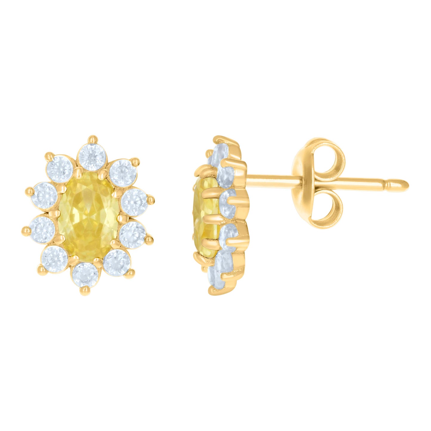 10K Yellow Gold Womens Oval Round Cubic-Zirconia Flower Fashion Stud Earrings