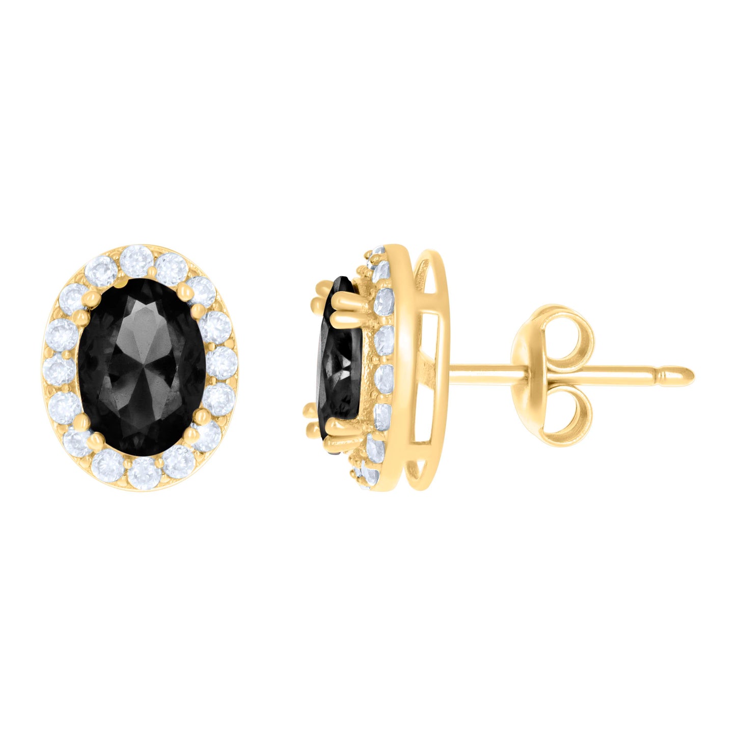 10K Yellow Gold Womens Oval Round Cubic-Zirconia Oval Fashion Stud Earrings
