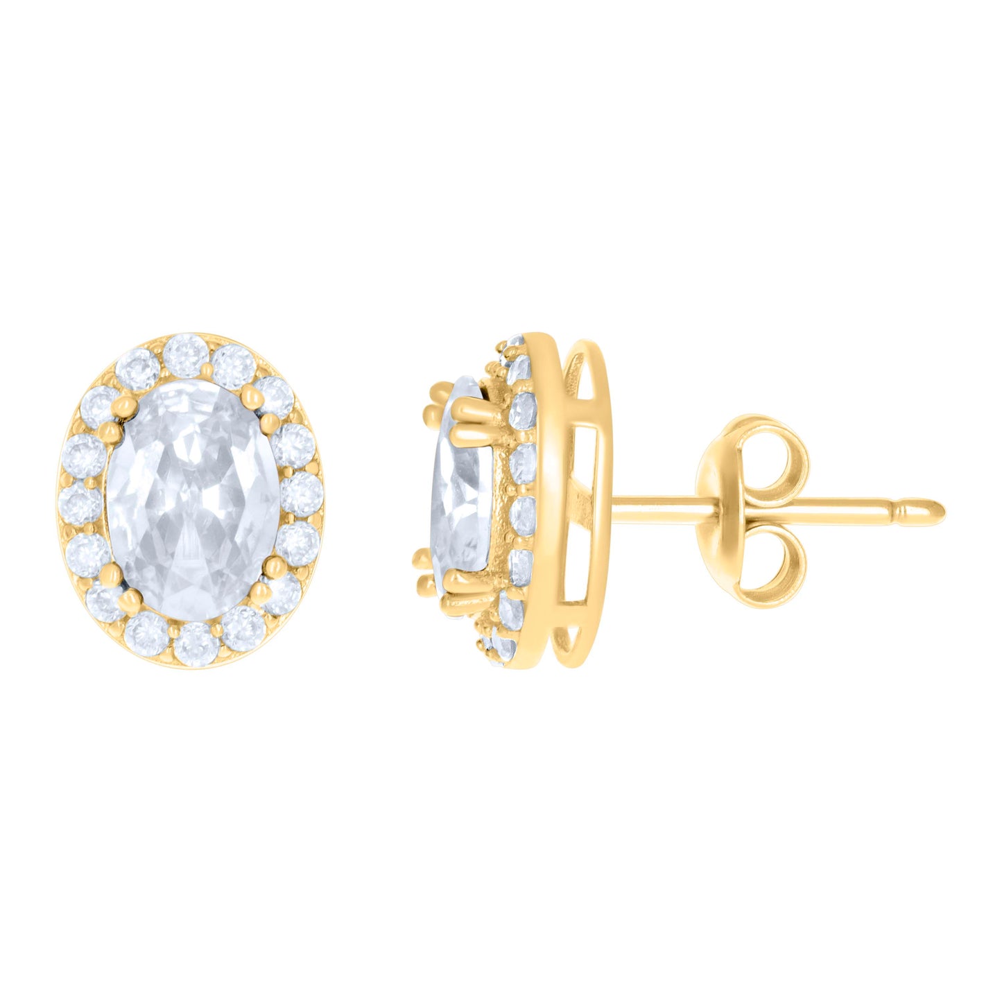 10K Yellow Gold Womens Oval Round Cubic-Zirconia Oval Fashion Stud Earrings