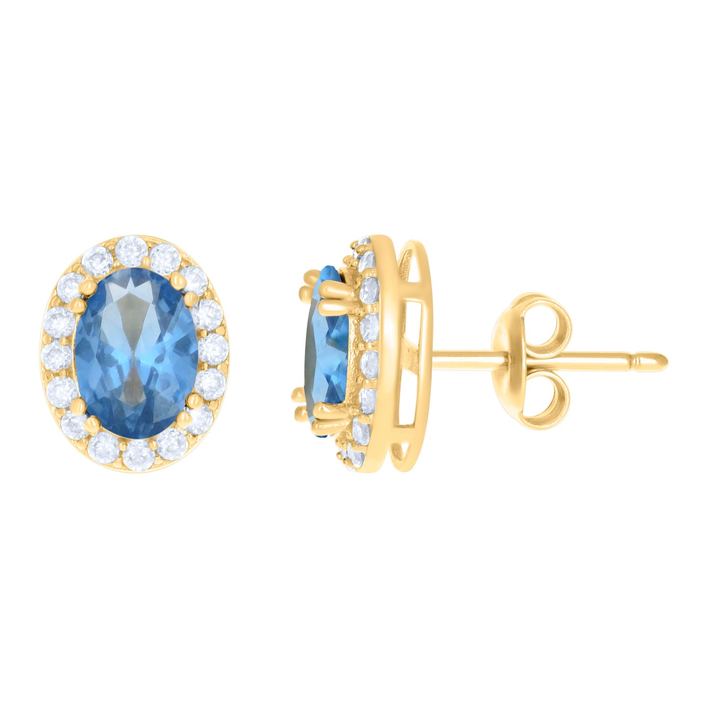 10K Yellow Gold Womens Oval Round Cubic-Zirconia Oval Fashion Stud Earrings