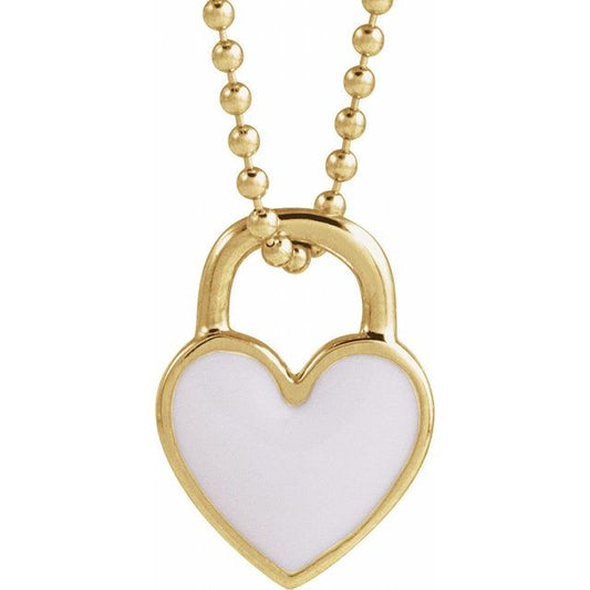 14K Yellow Or White Or Rose Gold Or Sterling Silver 11.57 X 8.7 Mm Polished Enamel Heart Necklace