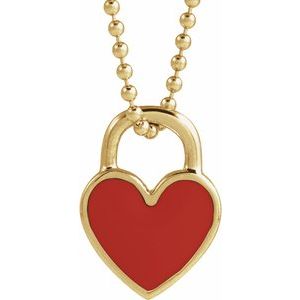 14K Yellow Or Rose Gold Or Sterling Silver 11.57 X 8.7 Mm Polished Enamel Heart Necklace