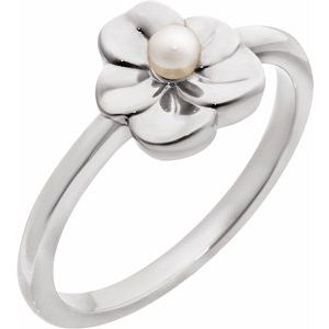 14K White Gold Cultured White Seed Pearl Pearl 3 Mm Polished Pearl Floral Ring Size 7