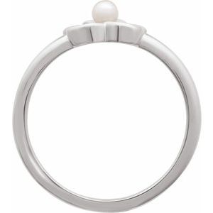 14K White Gold Cultured White Seed Pearl Pearl 3 Mm Polished Pearl Floral Ring Size 7