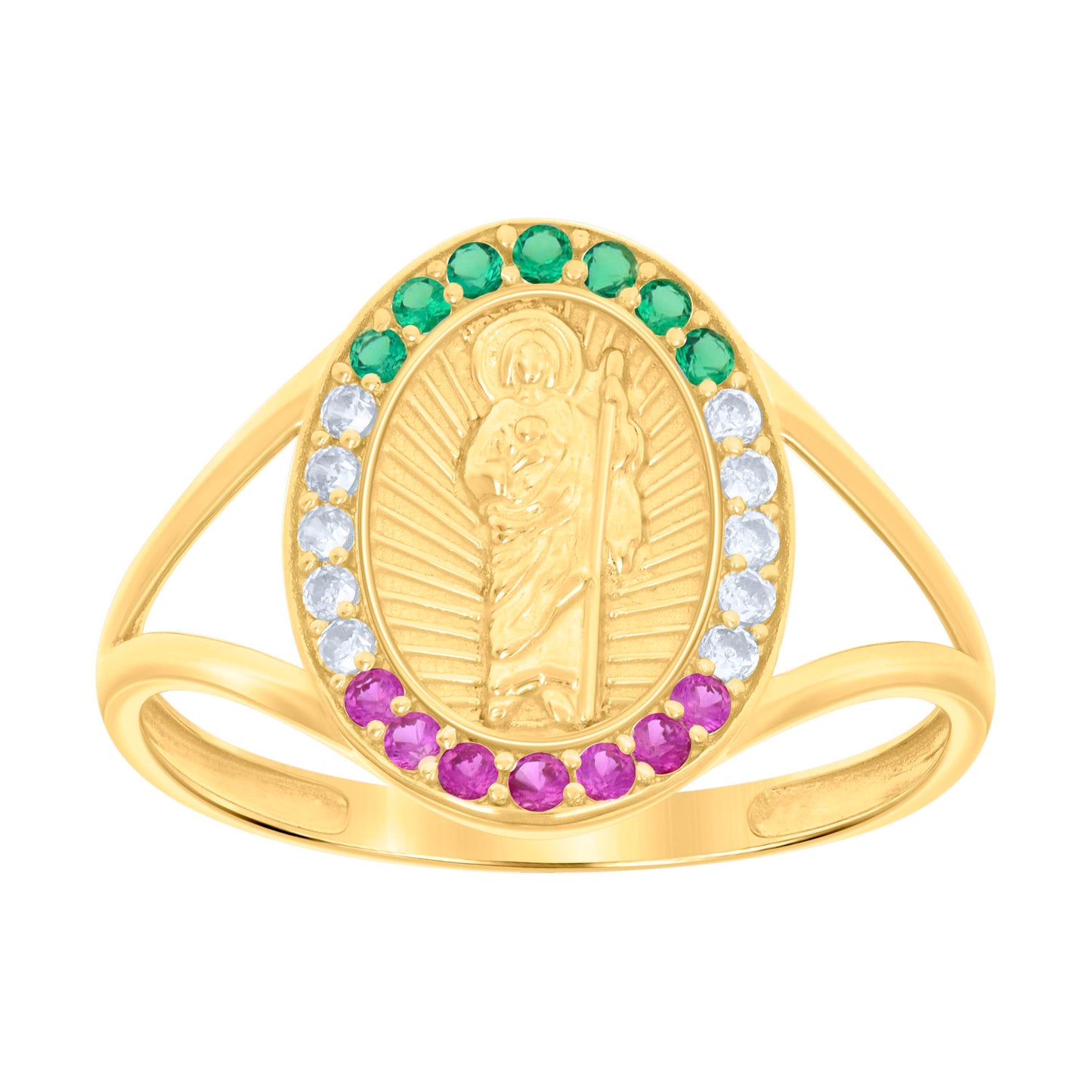 10K Yellow Gold Womens Cubic-Zirconia St. Jude Saints Religious Bridal Anniversary Engagement Wedding Ring