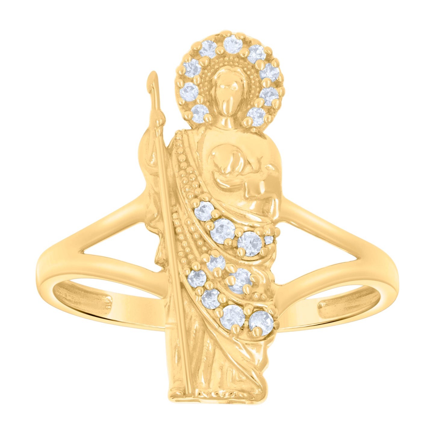 10K Yellow Gold Womens Cubic-Zirconia St. Jude Saints Religious Bridal Anniversary Engagement Wedding Ring