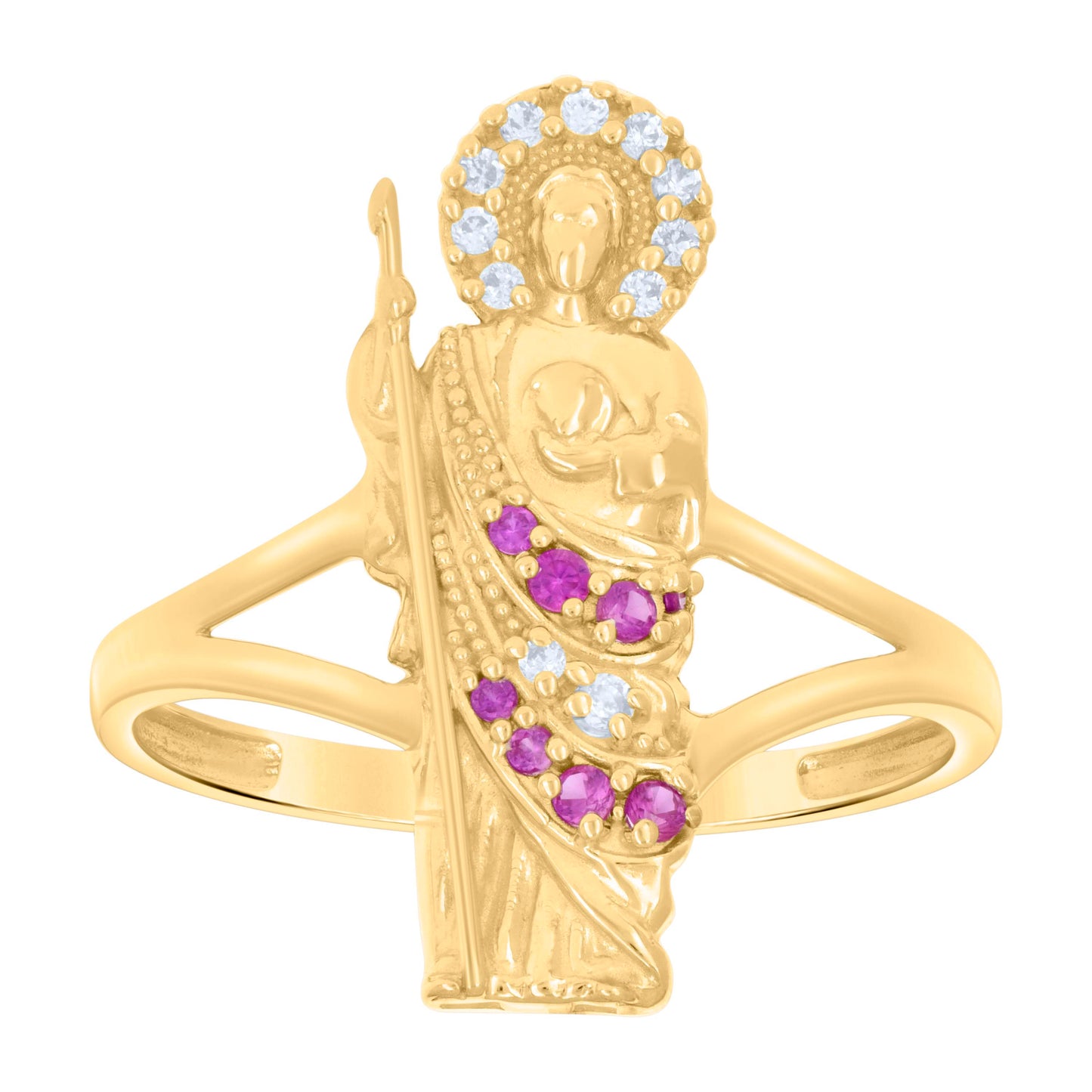 10K Yellow Gold Womens Cubic-Zirconia St. Jude Saints Religious Bridal Anniversary Engagement Wedding Ring