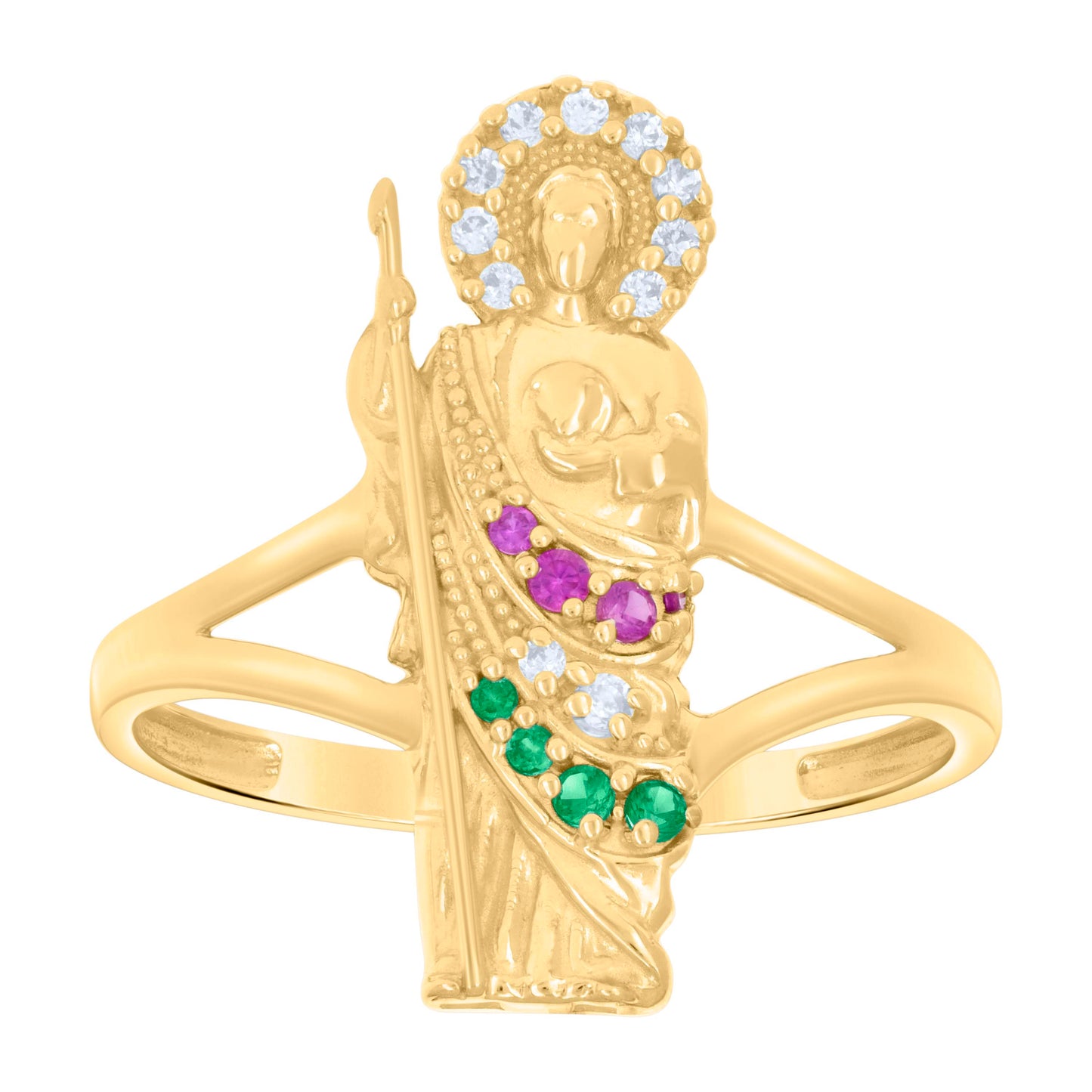 10K Yellow Gold Womens Cubic-Zirconia St. Jude Saints Religious Bridal Anniversary Engagement Wedding Ring
