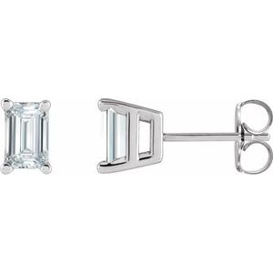 14K White Gold Emerald 6 X 4 Mm  1 1/2 Ctw Lab Grown Diamond Solitaire 4-Prong Earrings, Length: 0.37 In
