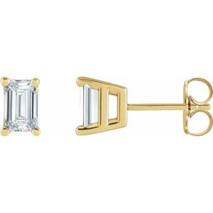 14K Yellow Gold Emerald 6 X 4 Mm  1 1/2 Ctw Lab Grown Diamond Solitaire 4-Prong Earrings, Length: 0.37 In