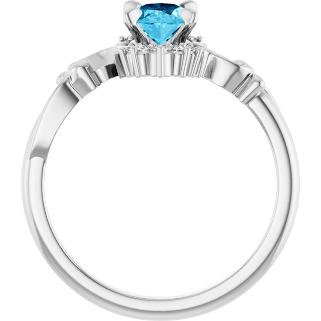14K White Gold Oval 7 X 5 Mm Polished Lab-Grown Aqua Sapphire And .08 Ctw Natural Diamond Ring, Size 7