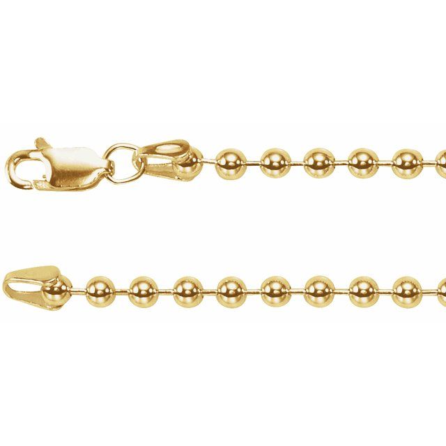 14K Yellow Gold Bead 3 Mm 18 In Lobster Clasp Polished Hollow Bead Chain
