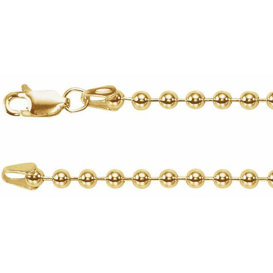 14K Yellow Gold Bead 3 Mm 18 In Lobster Clasp Polished Hollow Bead Chain