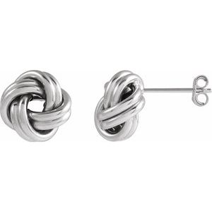 14K White Gold 10 X 10 Mm Pair Friction Backs Included Polished Hollow Knot Earrings