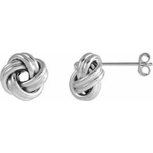 14K White Gold 8 X 8 Mm Pair Friction Backs Included Polished Hollow Knot Earrings