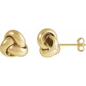 14K Yellow Gold 9 X 9 Mm Pair Friction Backs Polished Hollow Knot Earrings