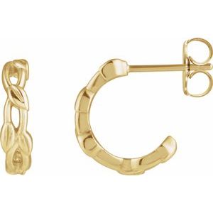 14K Yellow Gold Left Leaf Hoop Earring, Length: 12.9 Mm, Thickness: 3.5 Mm