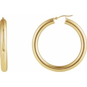 14K Yellow Gold Pair Round Tube Hoop Earrings, Length: 45 Mm, Thickness: 5 Mm