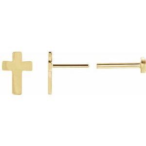 14K Yellow Gold 7 X 5 Mm Pair Press Fit Back Included Polished Cross Earrings With Press Fit Posts And Backs