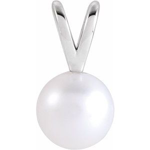 14K White Gold Pearl 6 Mm Cultured White Akoya Pearl Pendant