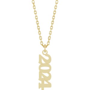 14K Yellow Gold 2024 19.1 X 5.4 Mm 18 In Polished Petite Year Necklace
