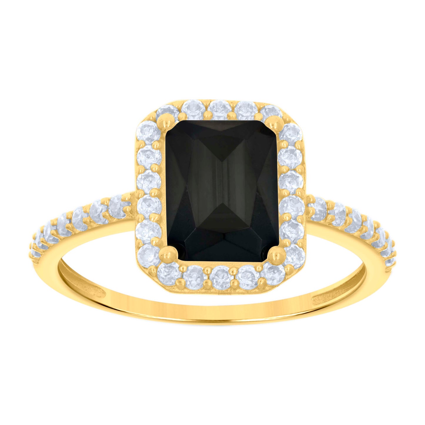 10K Yellow Gold Womens Emerald-Cut Round Cubic-Zirconia Bridal Anniversary Engagement Wedding Ring