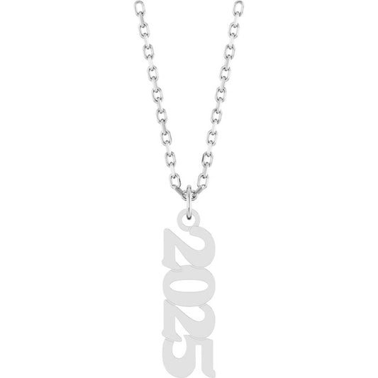 14K White Gold 19.1 X 5.4 Mm 18 In Polished Petite Year 2025 Necklace