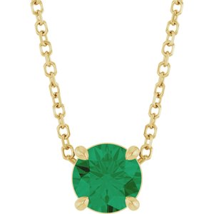14K Yellow Gold Round 5.5 Mm  Lab-Grown Emerald Solitaire Slide Necklace, Length: 18 In