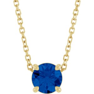 14K Yellow Gold Round 5.5 Mm  Natural Blue Sapphire Solitaire Slide Necklace, Length: 18 In