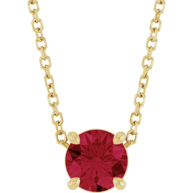 14K Yellow Gold Round 5.5 Mm 16-18 In Polished Lab-Grown Ruby Solitaire Slide Necklace