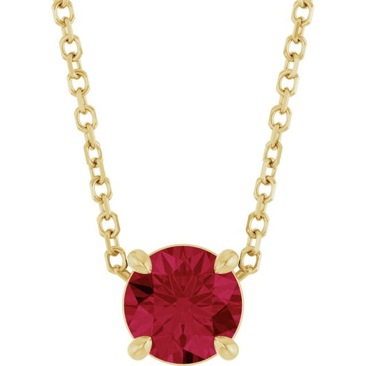 14K Yellow Gold Round 5.5 Mm 16-18 In Polished Lab-Grown Ruby Solitaire Slide Necklace