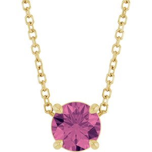 14K Yellow Gold Round 5.5 Mm  Natural Pink Tourmaline Solitaire Slide Necklace, Length: 18 In