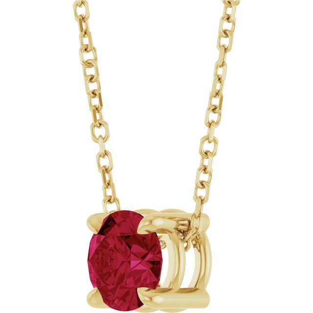 14K Yellow Gold Round 5.5 Mm 16-18 In Polished Lab-Grown Ruby Solitaire Slide Necklace
