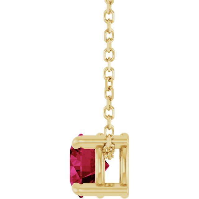 14K Yellow Gold Round 5.5 Mm 16-18 In Polished Lab-Grown Ruby Solitaire Slide Necklace
