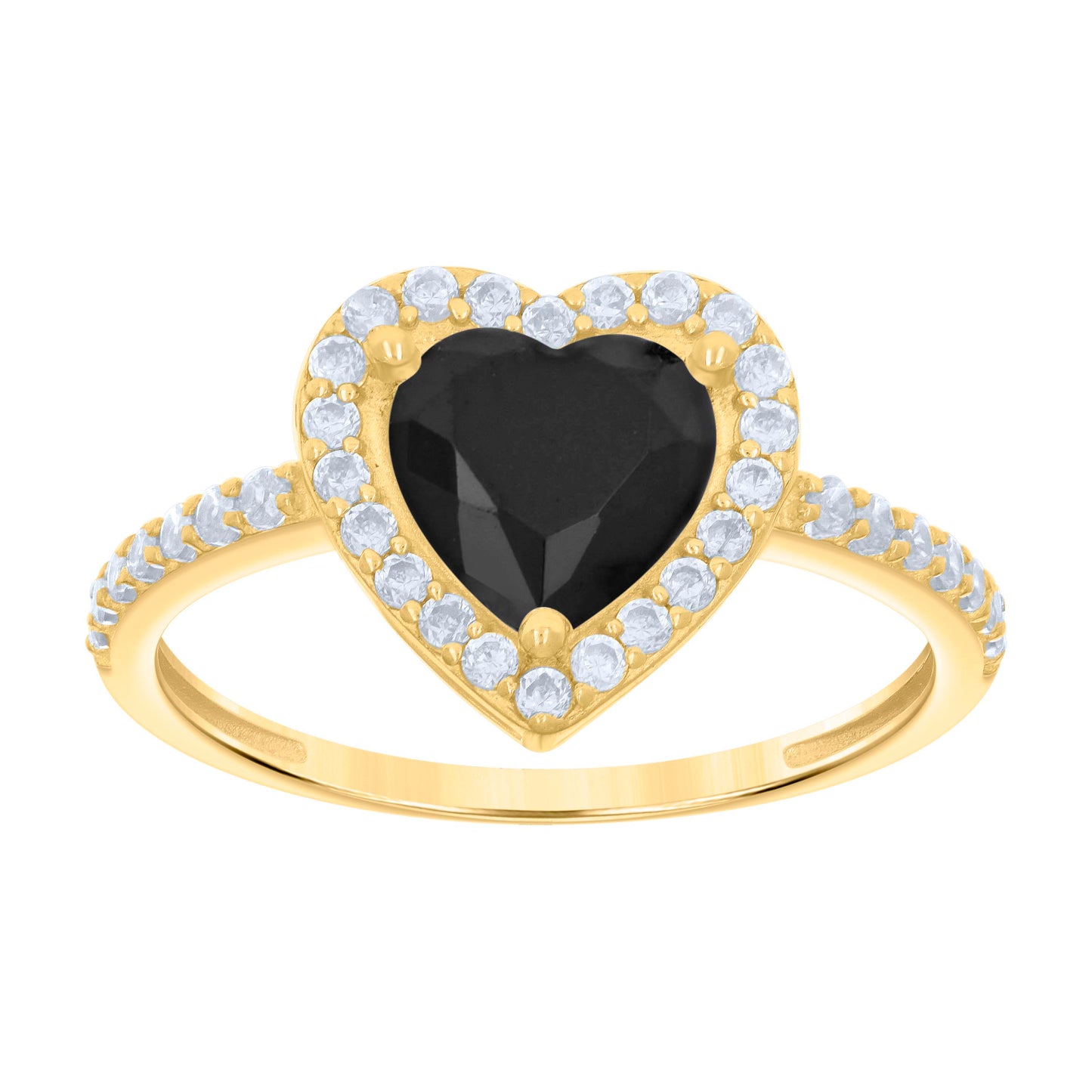 10K Yellow Gold Womens White Heart Round Cubic-Zirconia Heart Bridal Anniversary Engagement Wedding Ring