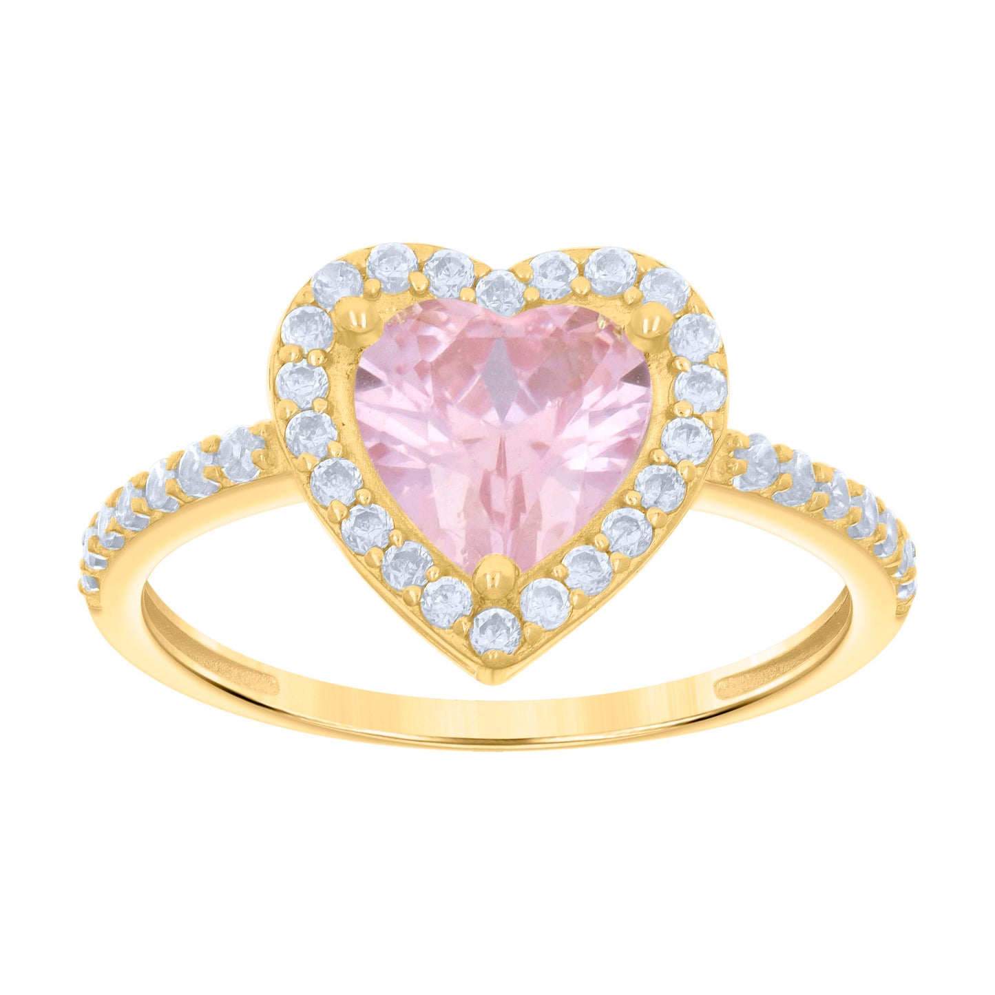 10K Yellow Gold Womens White Heart Round Cubic-Zirconia Heart Bridal Anniversary Engagement Wedding Ring
