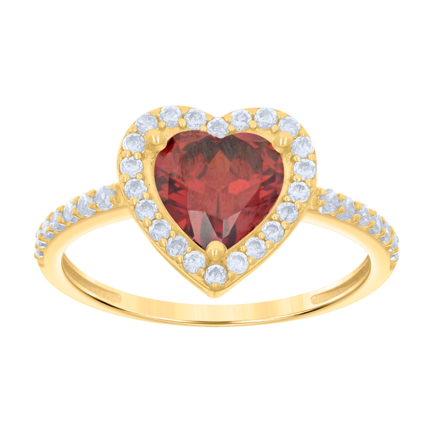10K Yellow Gold Womens White Heart Round Cubic-Zirconia Heart Bridal Anniversary Engagement Wedding Ring