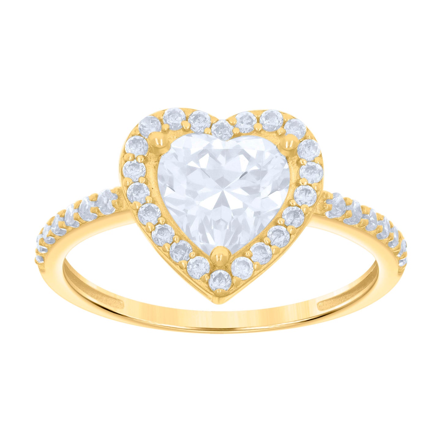 10K Yellow Gold Womens White Heart Round Cubic-Zirconia Heart Bridal Anniversary Engagement Wedding Ring