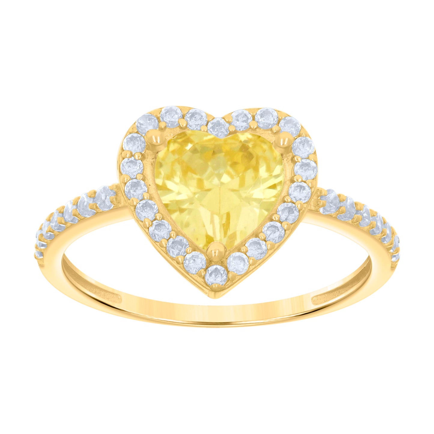 10K Yellow Gold Womens White Heart Round Cubic-Zirconia Heart Bridal Anniversary Engagement Wedding Ring