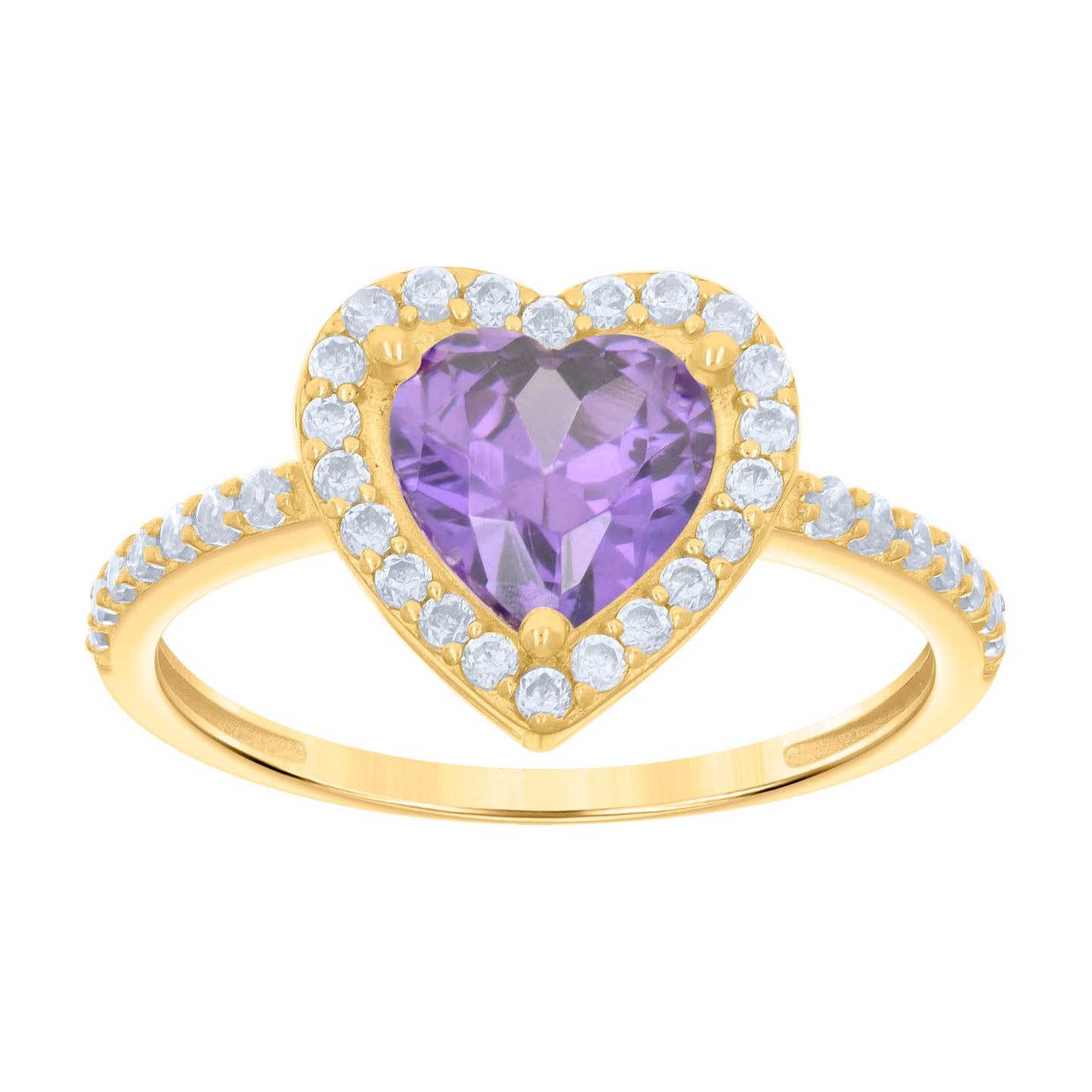10K Yellow Gold Womens White Heart Round Cubic-Zirconia Heart Bridal Anniversary Engagement Wedding Ring