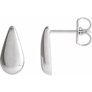 14K White Gold 10.9 X 5.3 Mm Pair Friction Backs Included Polished Teardrop Stud Earrings