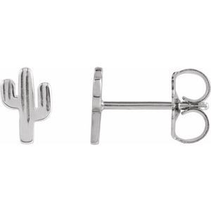 14K White Gold 6.9 X 4.6 Mm Pair Friction Backs Included Polished Cactus Earrings