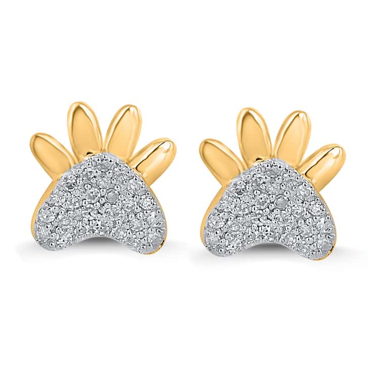 10K Yellow Gold 0.10 Cttw Diamond "Paw" Earring