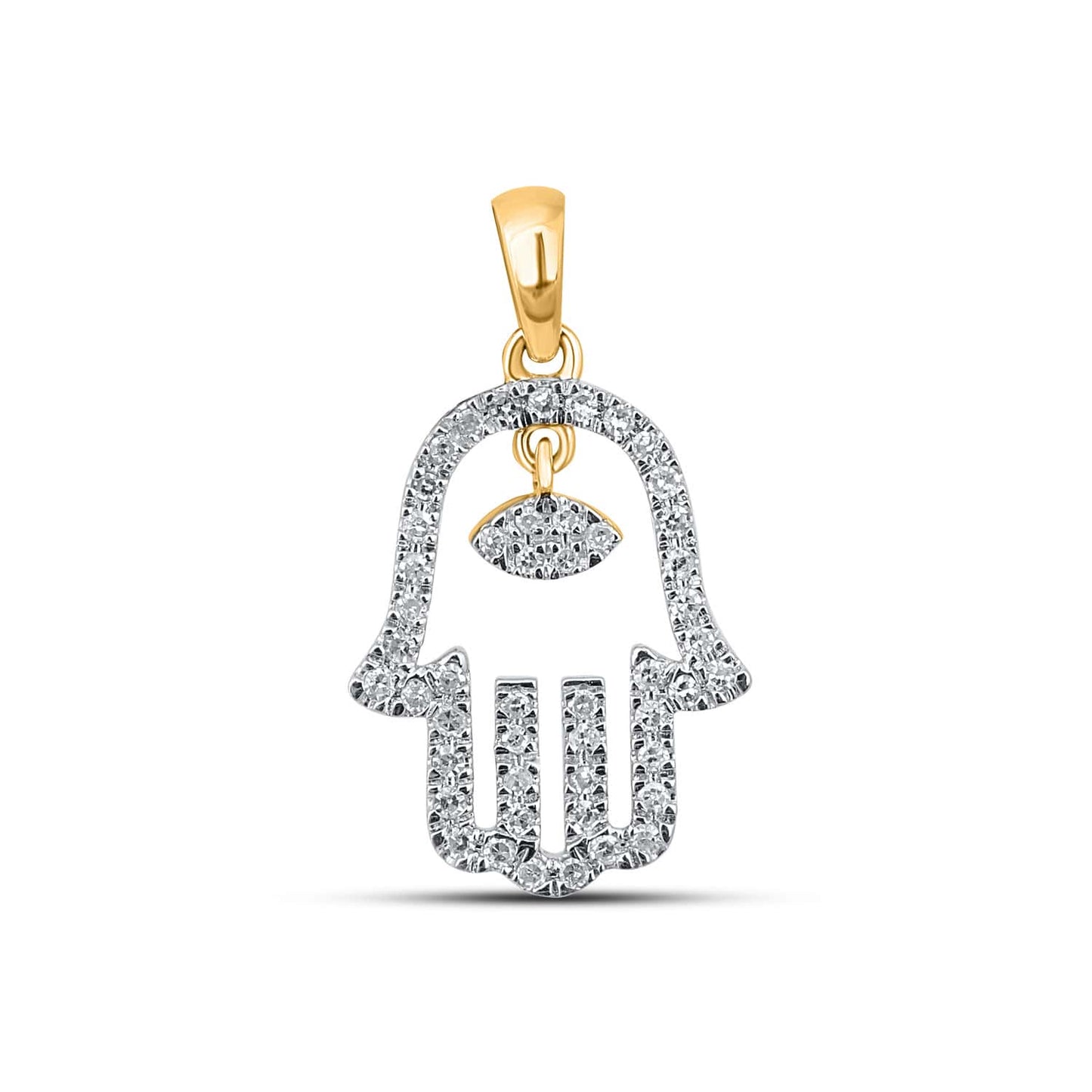 10K Yellow Gold 0.15 Cttw Diamond  "Hamsa" Charm